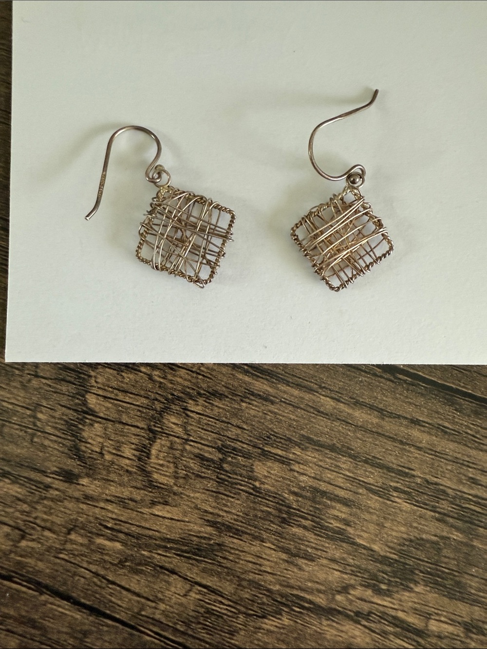 Handmade Wire Wrap Square Drop Earrings